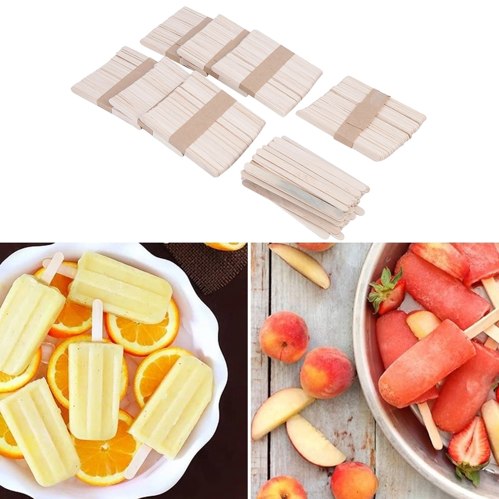 400Pcs Ice Cream Sticks Natural Wood Craft Sticks DIY Ice Bar Stick Kitchen Supplies