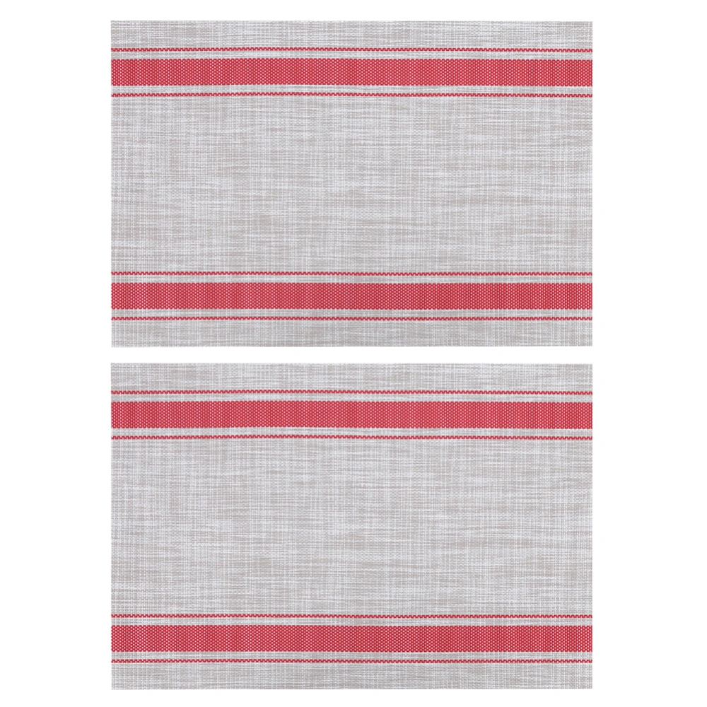 2Pcs Household Stripe&#8209;Type PVC Tableware Pad Heat Insulation Placemat Table Mat Decoration(Red )