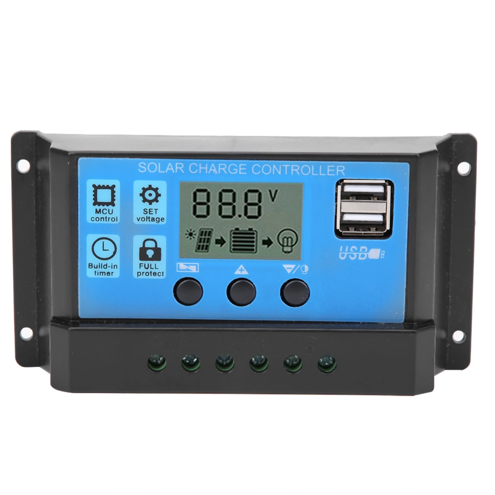 Blue Solar Automatic PWM LCD Dual USB 5V Output Controller Regulator PV System Connection 10A