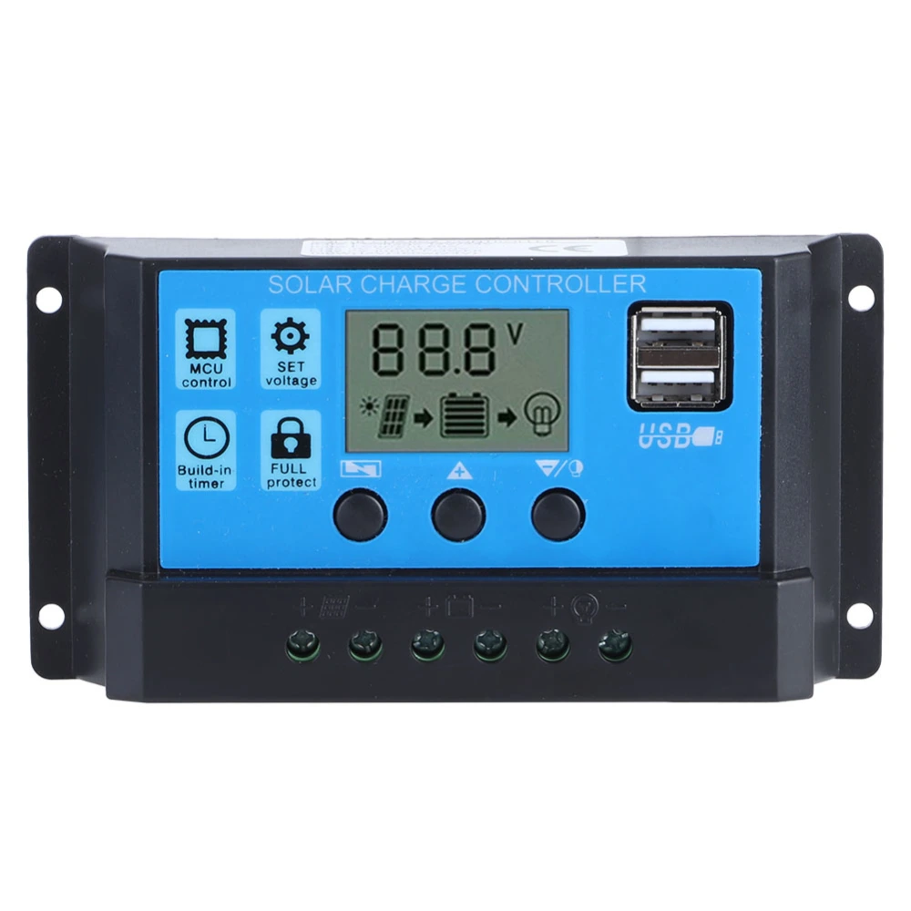 12V 24V 30A Solar Energy Charge Controller Automatic PWM LCD Dual USB Output Regulator