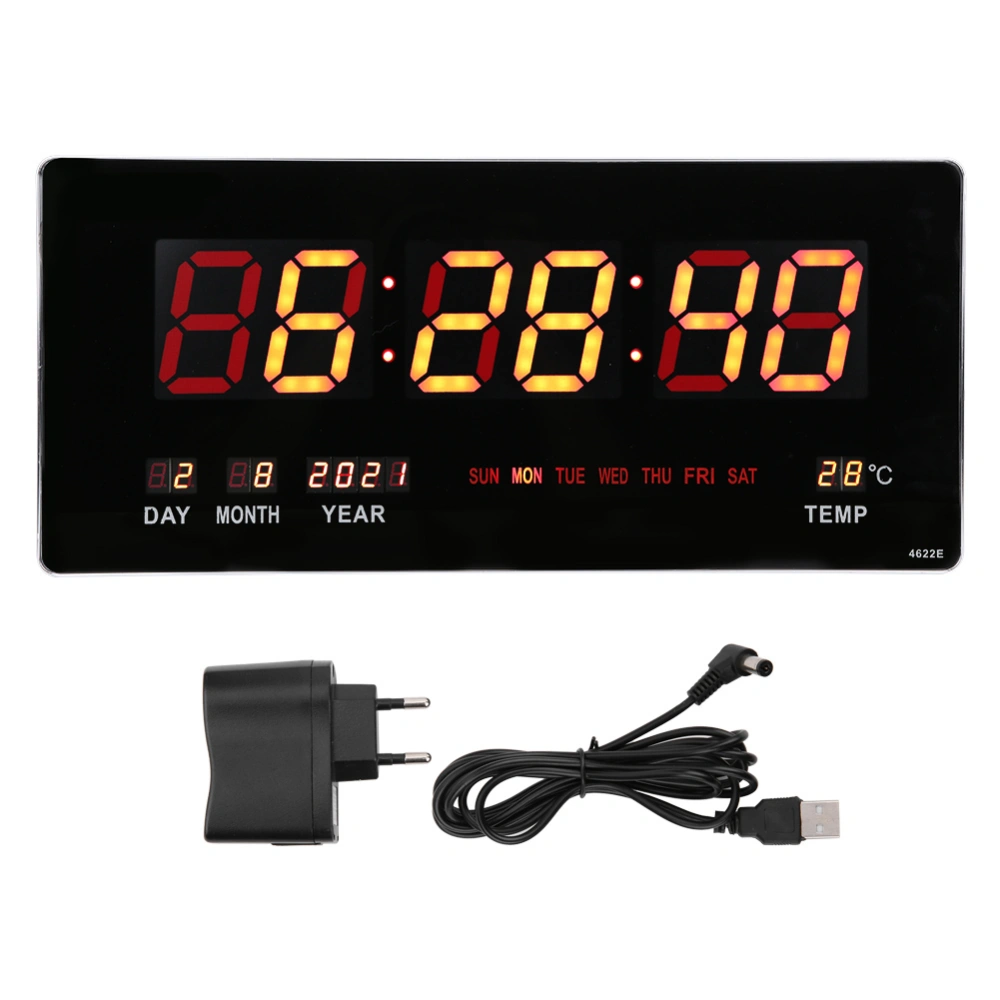 Digital LED Number Clock Wall Hanging Perpetual Calendar Clock for Home Bedroom Office 100&#8209;240VEU Plug