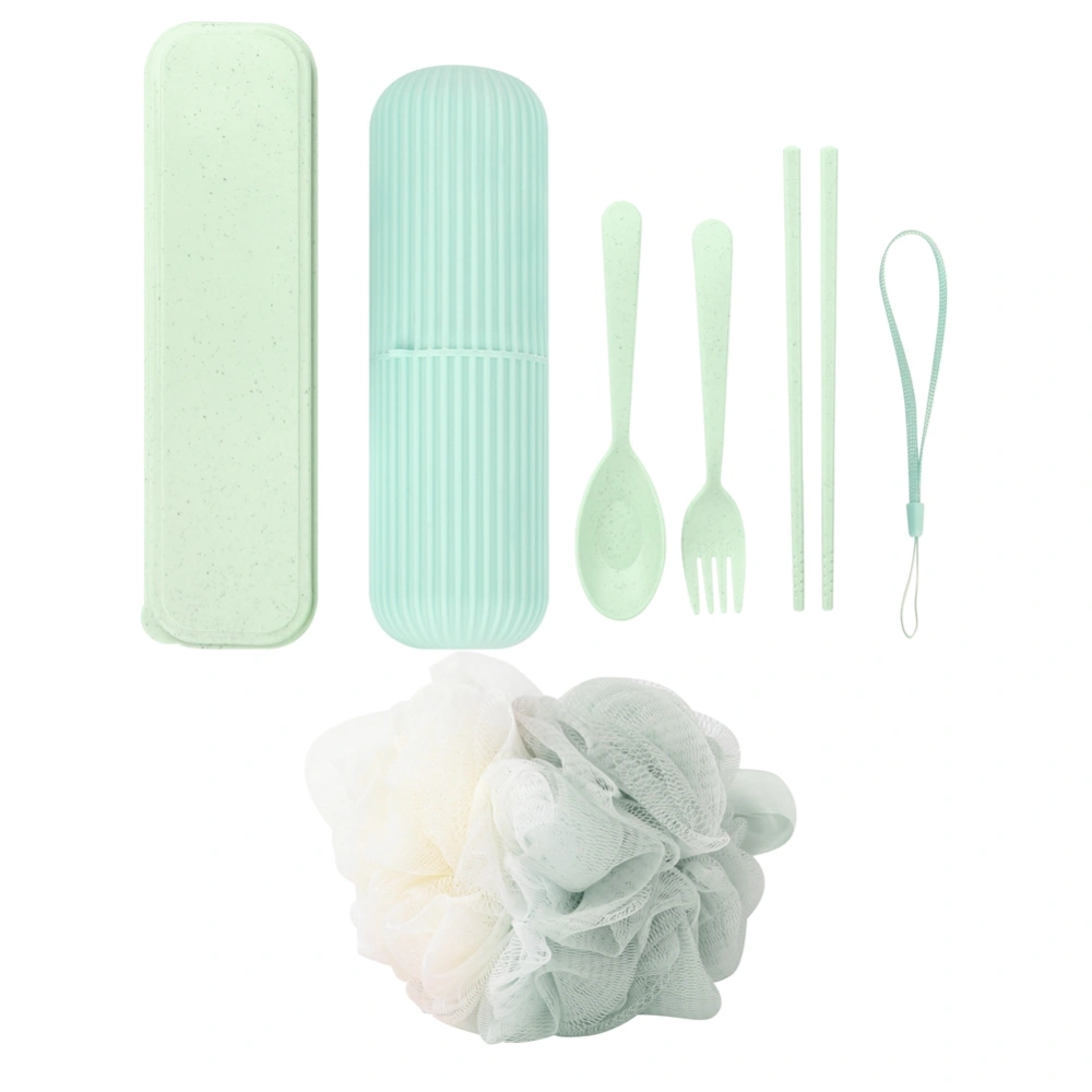 Portable Toothpaste Box Bath Ball Spoon Fork Chopsticks Cutlery Storage Box Travel Camping SetGreen