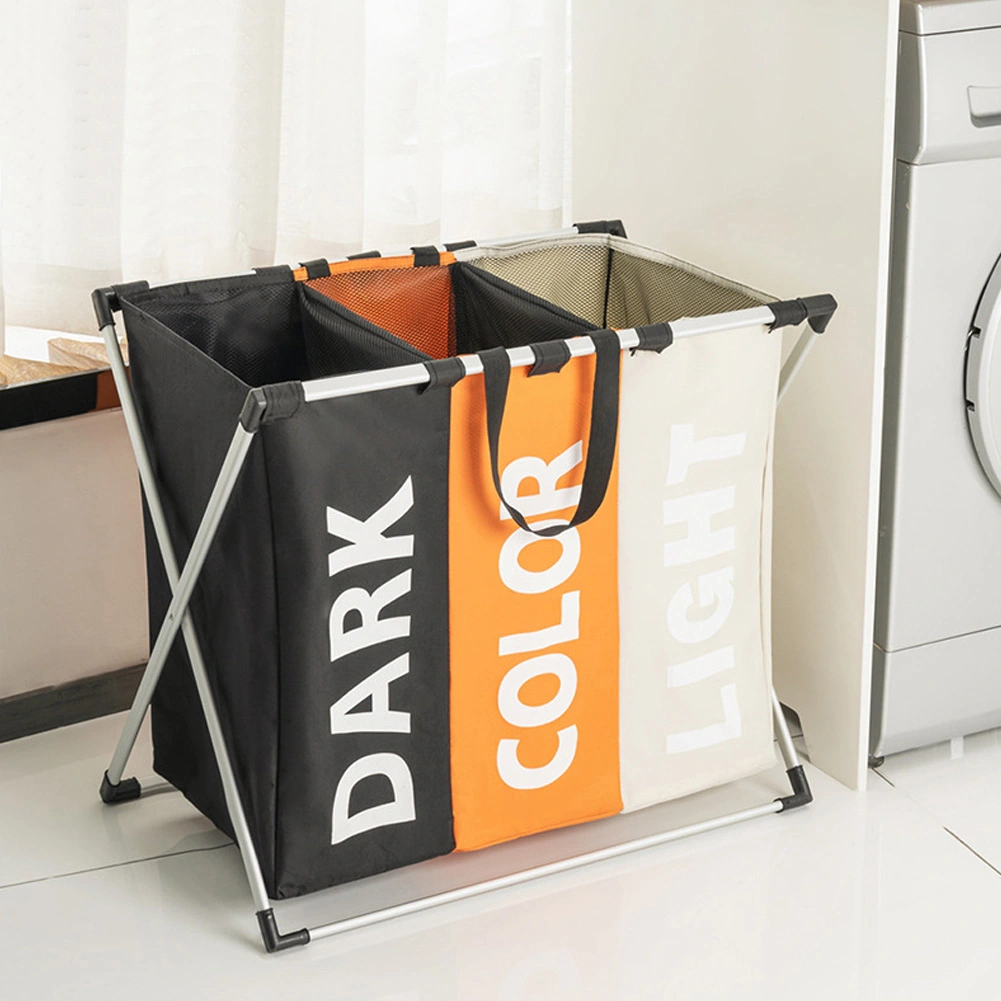 3‑Section Stylish Folding Laundry Basket Dirty Clothes Storage Basket for Bathroom Bedroom Home