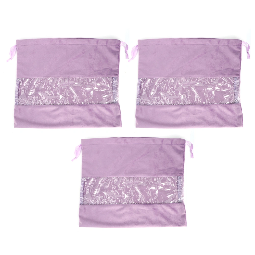 3pcs Dustproof Velvet Storage Bag Drawstring Bag for Clothes Makeup Shoes Outdoor Travelling34x29cm Purple