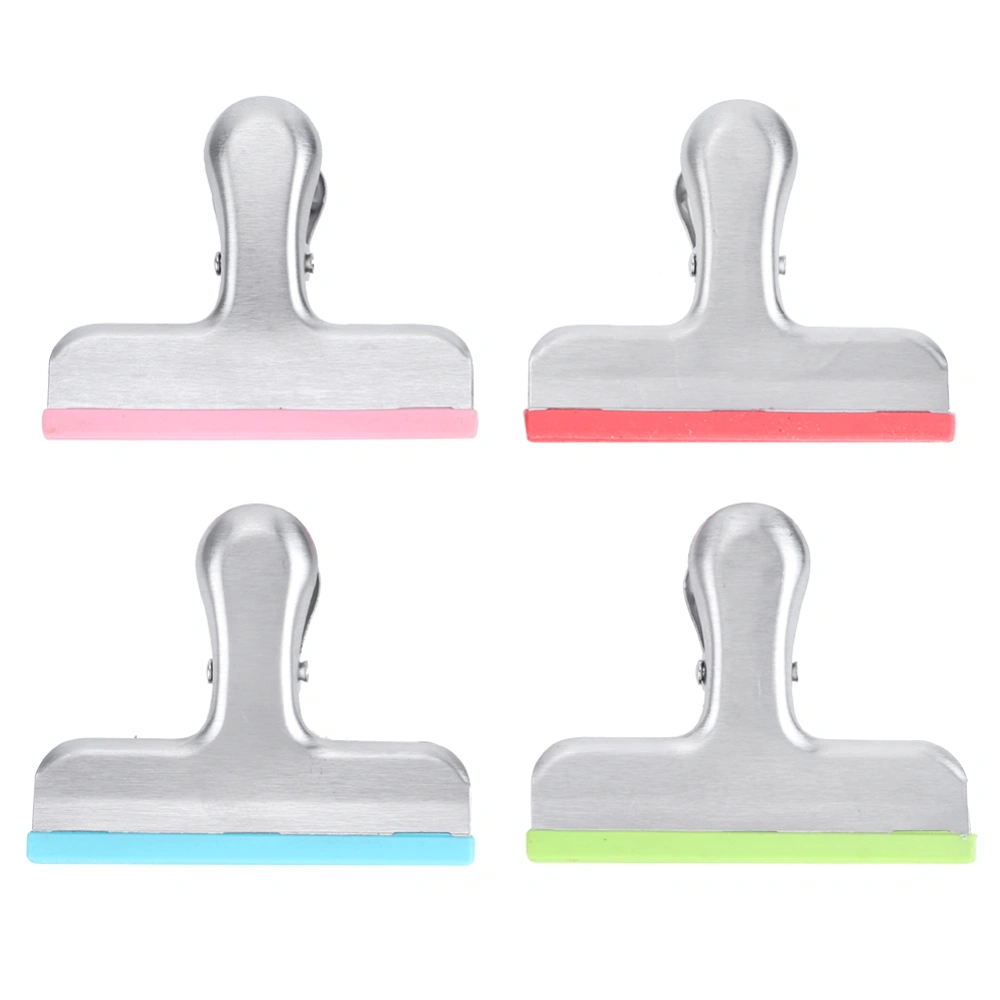 4 Color Stainless Steel Anti-Skid Silicone Strip Sealing Clip for Sealing Food Bag Ticket Files