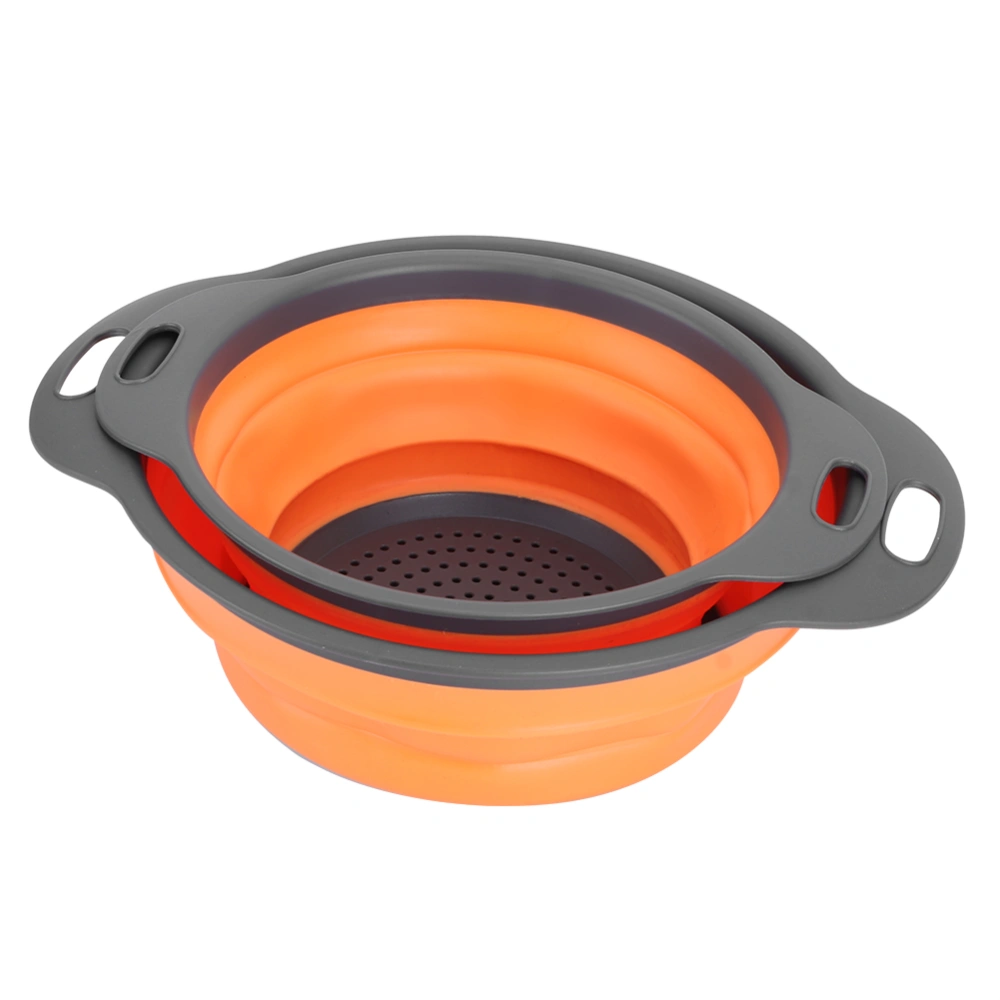 Foldable Drain Basket Colander Fruit Vegetable Washing Basket Strainer Kitchen Accessories(Orange lS)