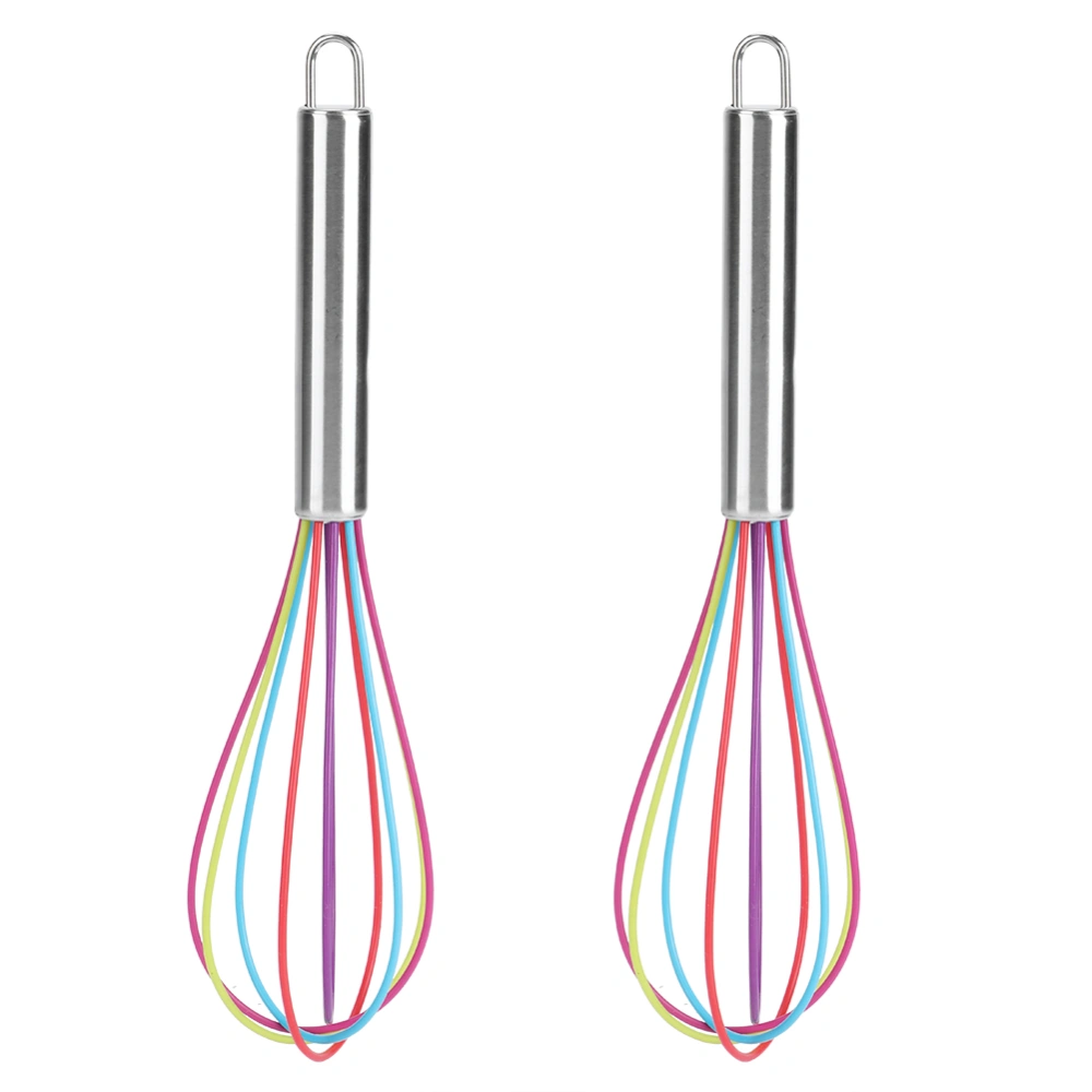 2Pcs Stainless Steel Handle Manual Colorful Egg Beater Household Kitchen Accessories12 Inches