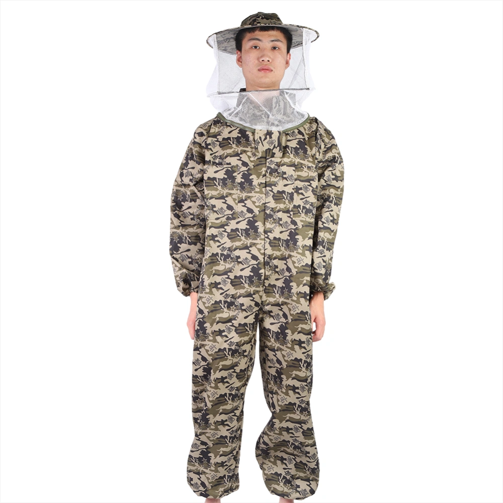 Gray Five Pointed Star Pattern One Piece Round Hat Anti Bee Biting Beekeeping Clothes Suit(XL )