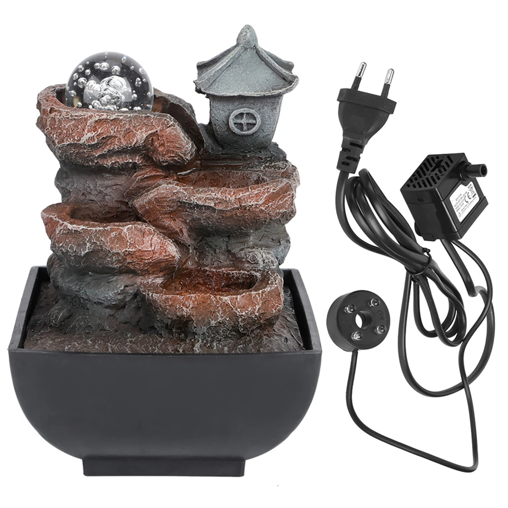 Household Desktop Fountain Flowing Water Decoration Courtyard Ornament with Light and BallEU Plug 220V