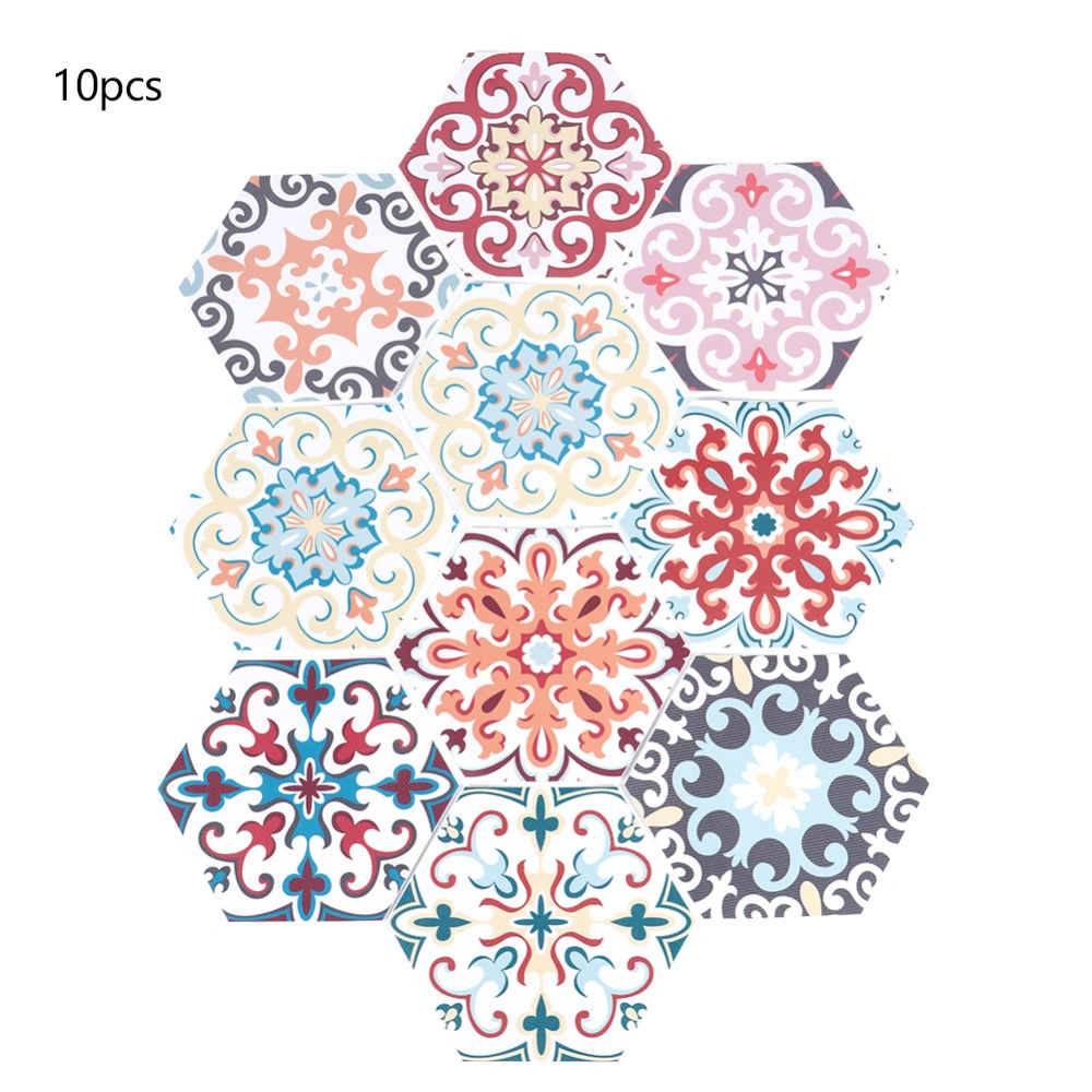 10Pcs Simulation Waterproof Non-Slip Hexagonal Self Adhesive Ceramic Tile Decorative Stickers Set