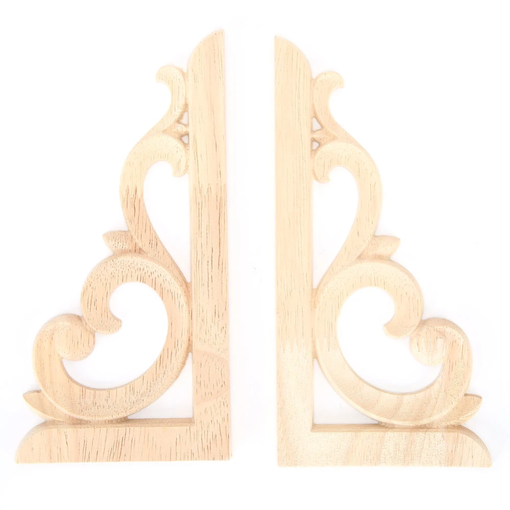 2pcs Wood Carved Corner Applique Unpainted Decal for Home Furniture Woodcarving Decorative