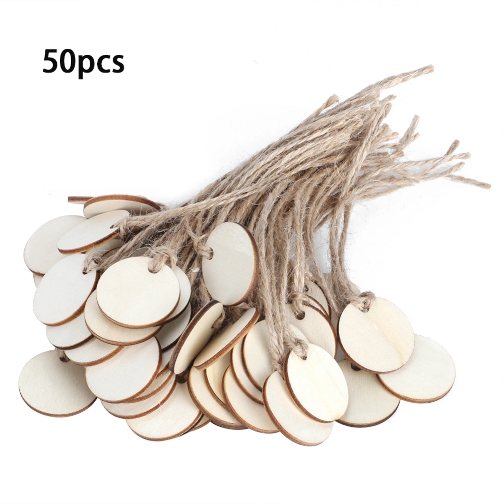 50Pcs Round Wooden Hanging Pendant with Strings for Wedding DIY Craft Festival Decoration