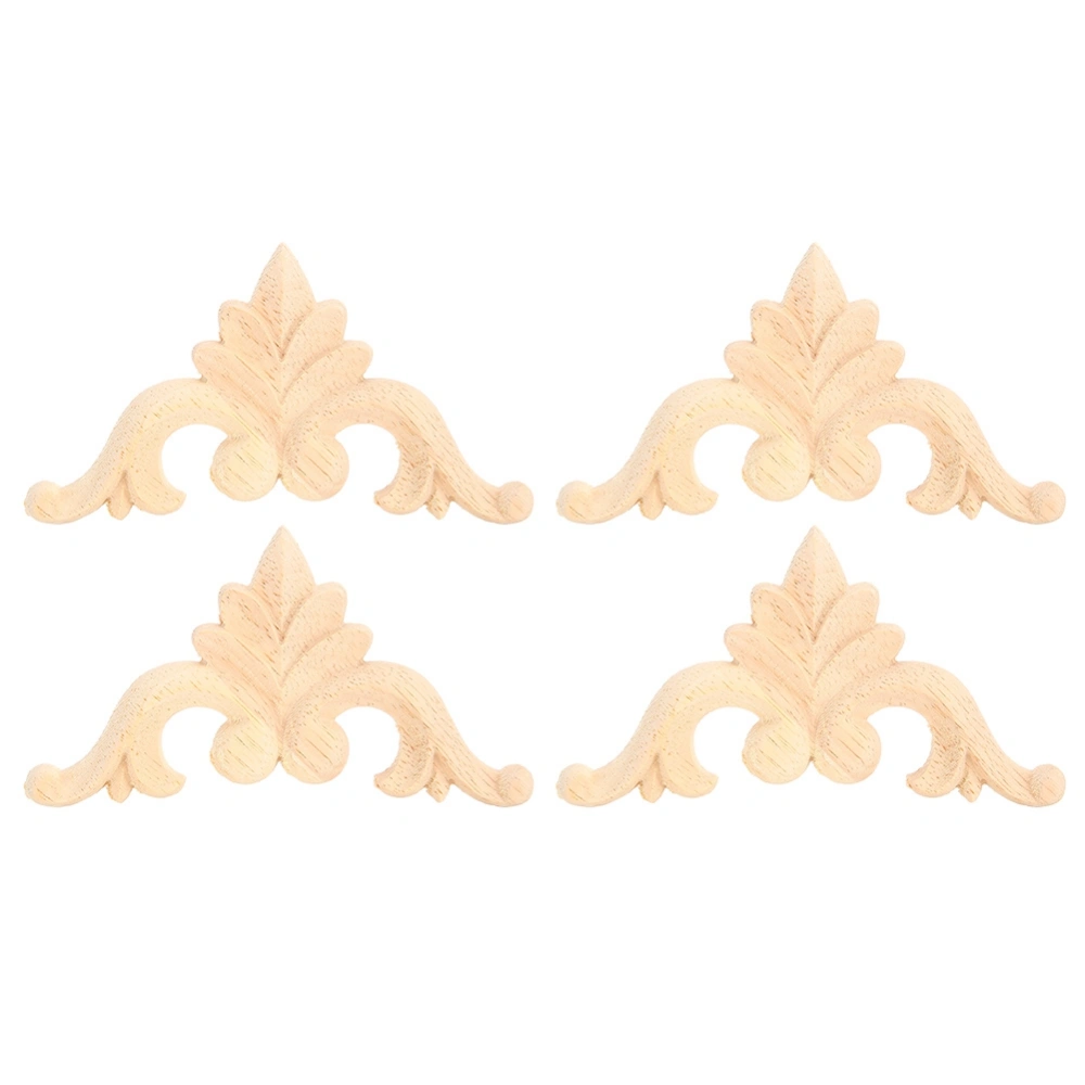 4pcs Rubber Wood Carved Corner Onlay Applique DIY Furniture Home Door Decor