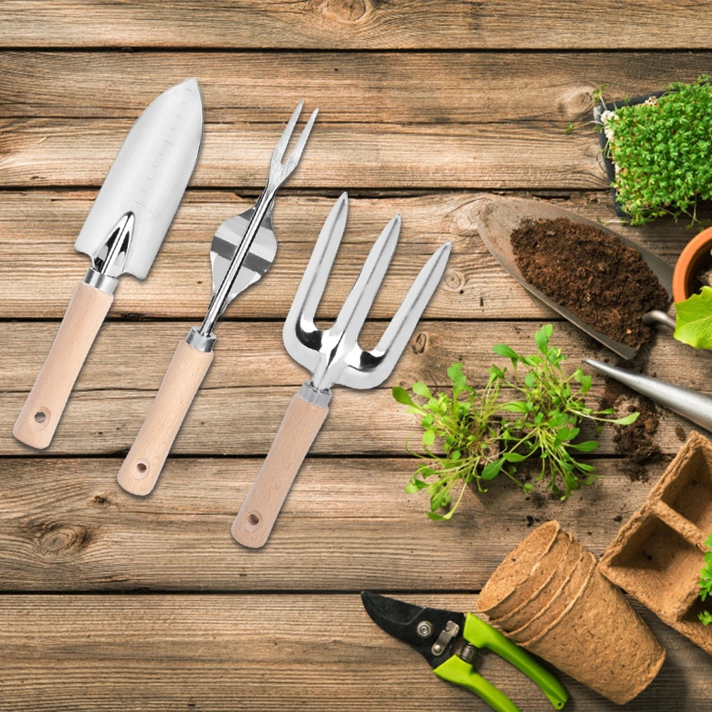 3Pcs/Set Stainless Steel Garden Shovel Trowel Rake Digging Tool Flower Plant Gardening Hand Tools
