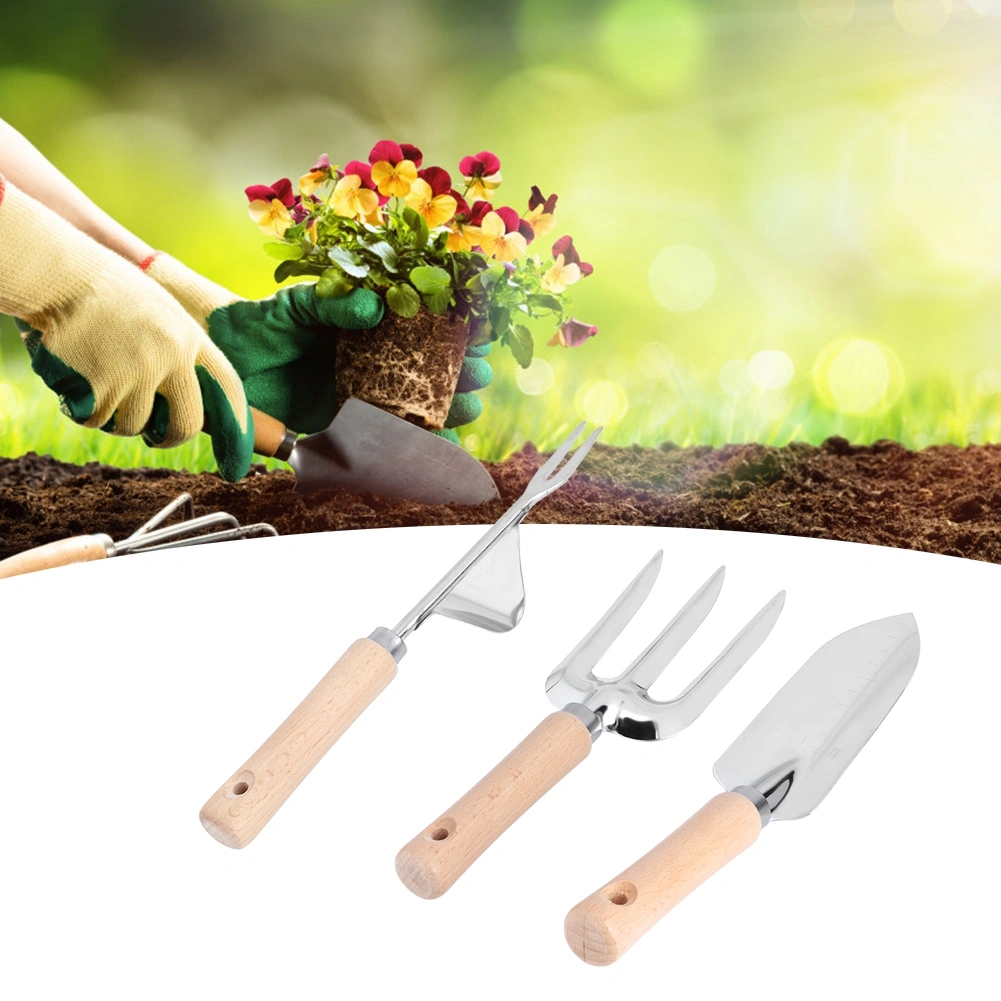 3Pcs/Set Stainless Steel Garden Shovel Trowel Rake Digging Tool Flower Plant Gardening Hand Tools