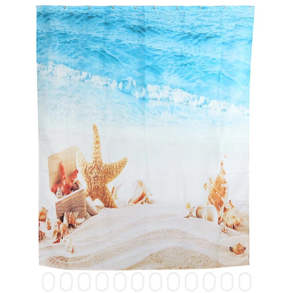 Beautiful Beach Scenery Shower Curtain Waterproof Mildew Proof Print Bath Curtain with Hooks180cmx180cm