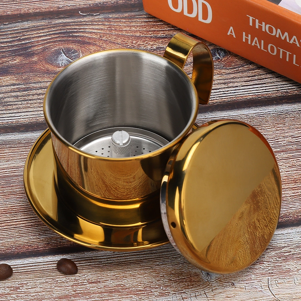 Stainless Steel Vietnamese Style Coffee Maker Pot Coffee Drip Brewer for Home Kitchen Office OutdoorGold