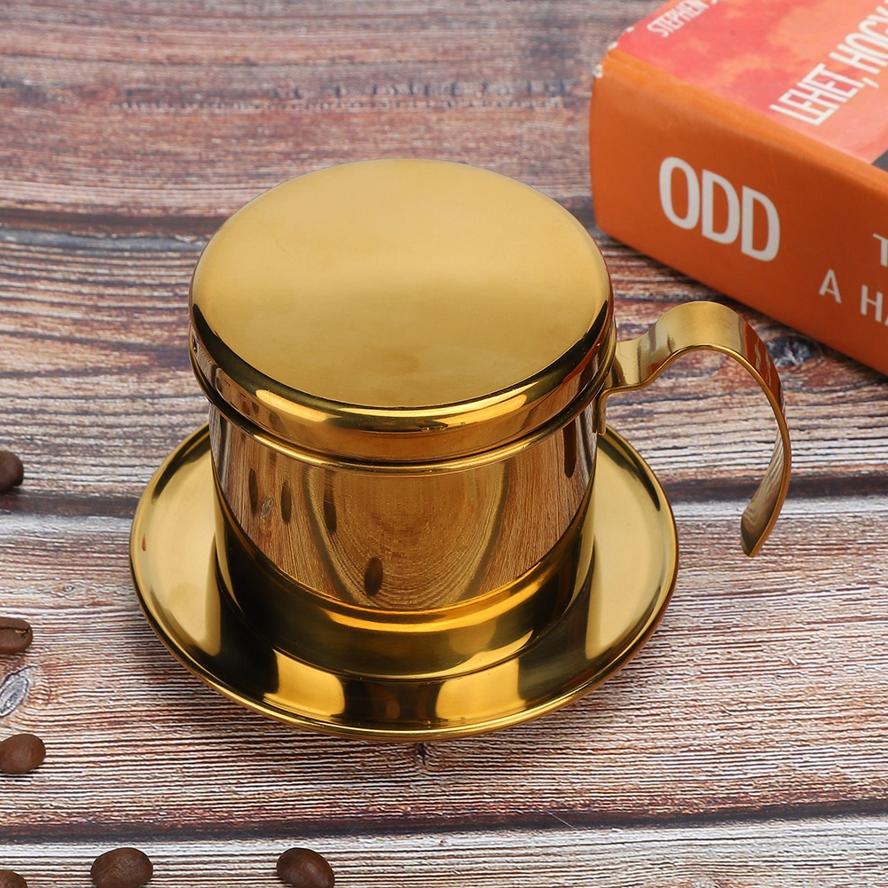Stainless Steel Vietnamese Style Coffee Maker Pot Coffee Drip Brewer for Home Kitchen Office OutdoorGold