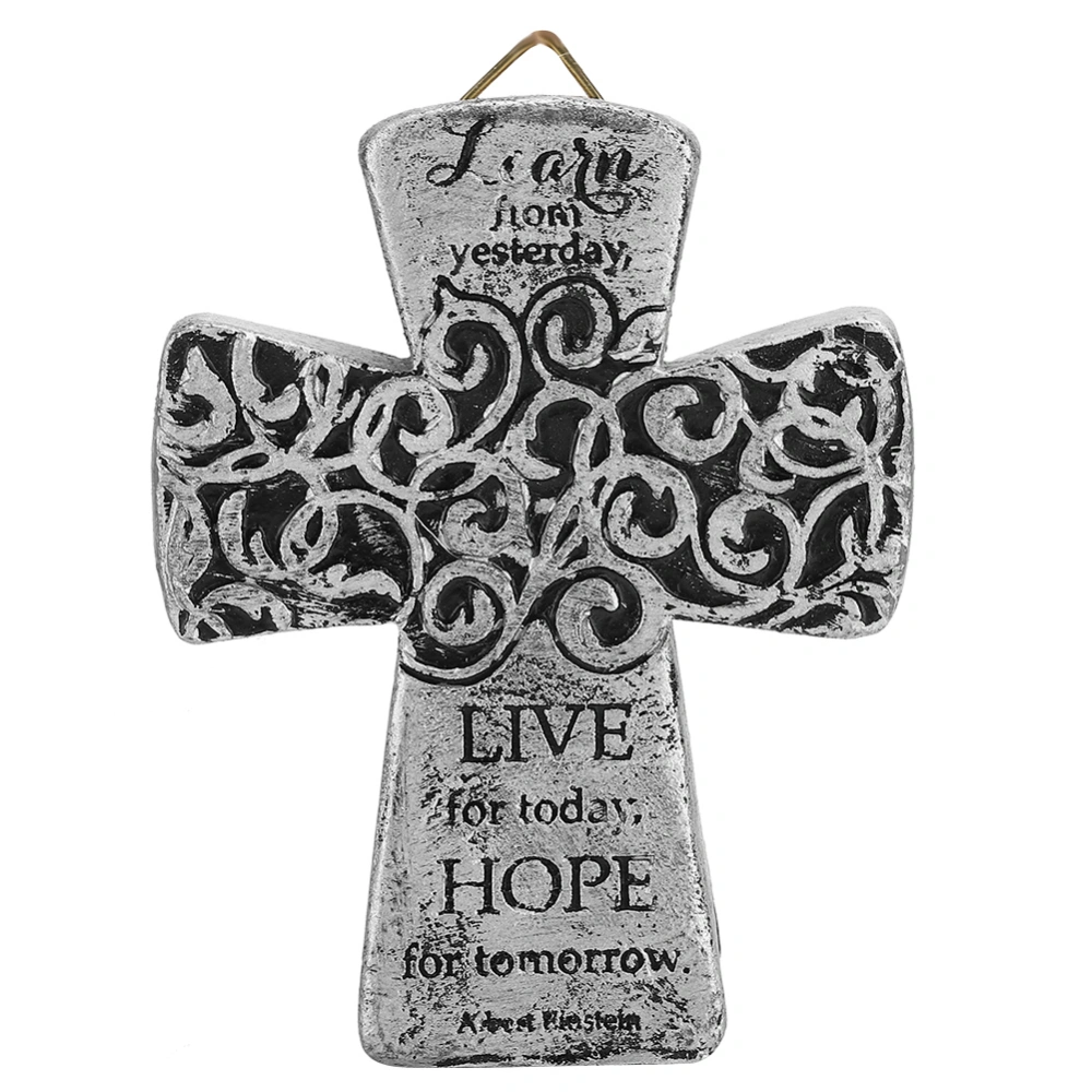 Vintage Religious Cross Desktop Decoration Home Ornaments Gift with Writing Pendant Silver