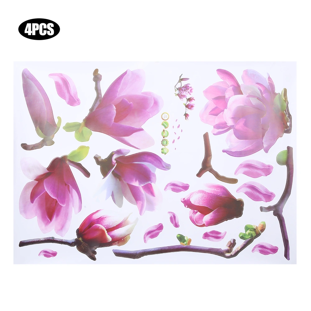 4Pcs Beautiful Flower Removable Wall Sticker Decorative Decal for Home Bedroom Decoration