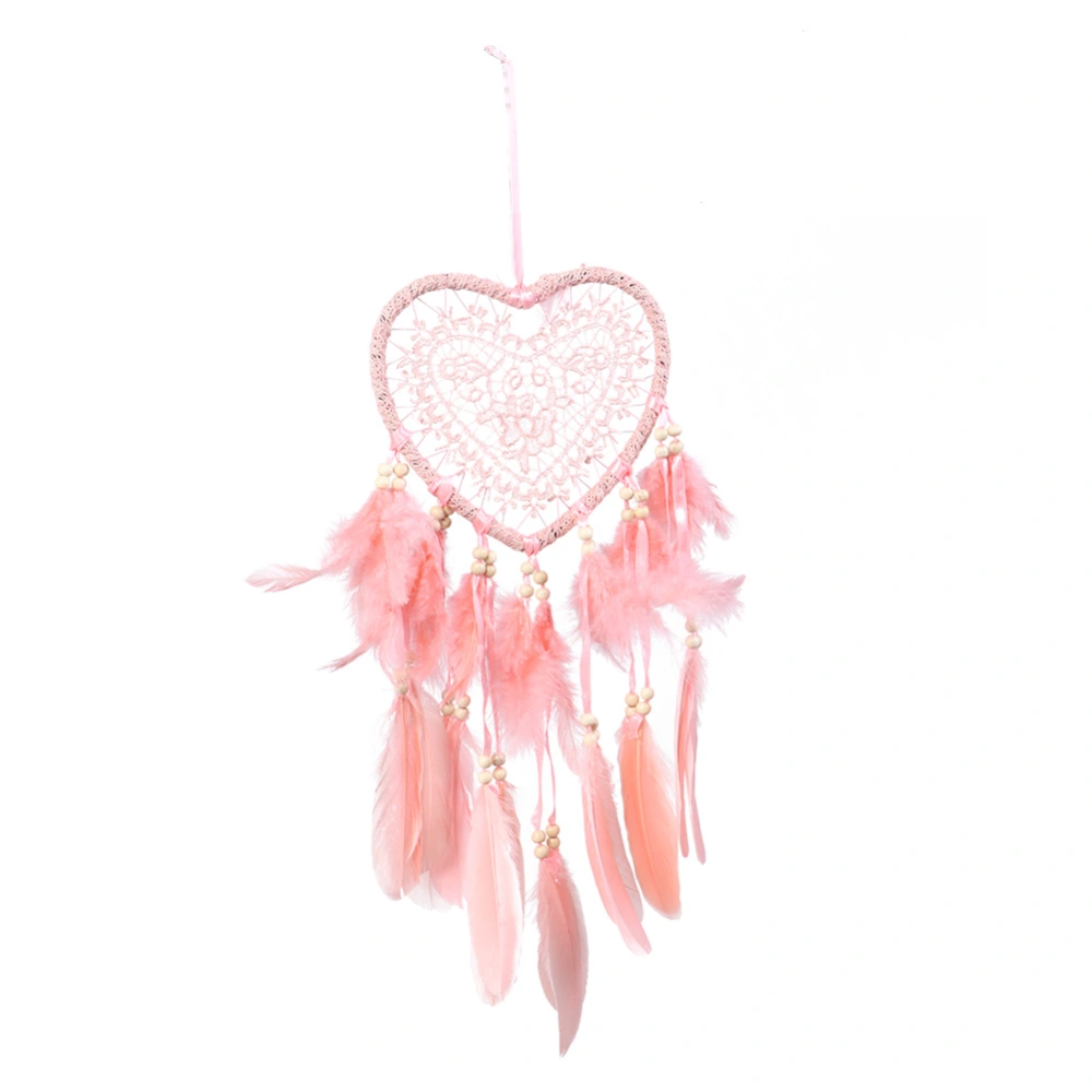 Hollow Out Flesh Pink Heart Decor Dream Catcher Home Office Wind Chimes Ornament Wall Decoration