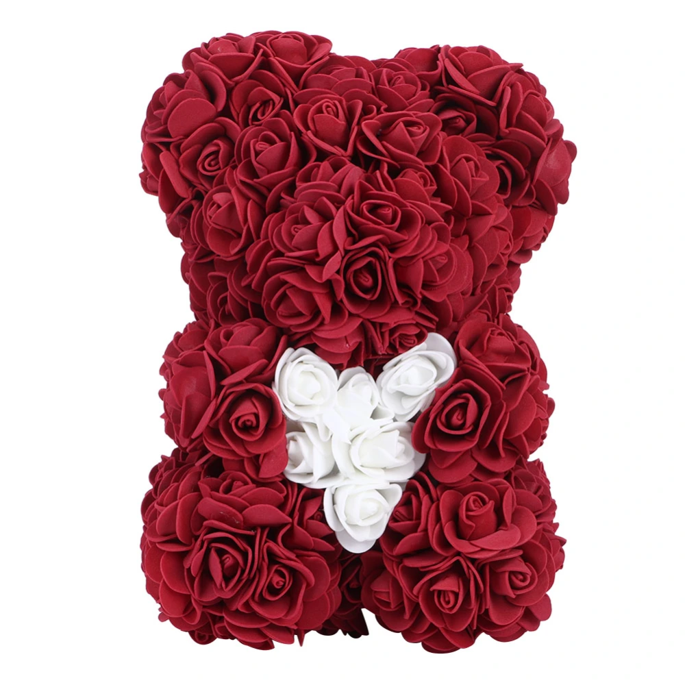 Beautiful Unique Bear Shape Simulation Flower Artificial Rose Decor Gift for Valentine's DayDark Red Bear with White Heart