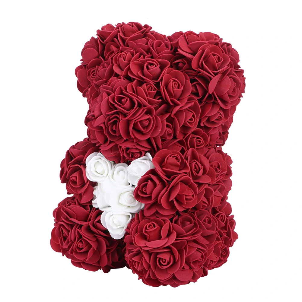 Beautiful Unique Bear Shape Simulation Flower Artificial Rose Decor Gift for Valentine's DayDark Red Bear with White Heart