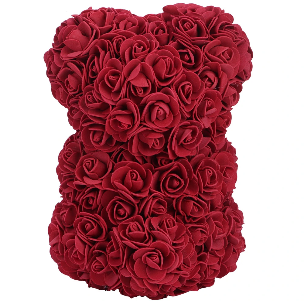 Beautiful Unique Bear Shape Simulation Flower Artificial Rose Decor Gift for Valentine's DayDark Red Bear with White Heart
