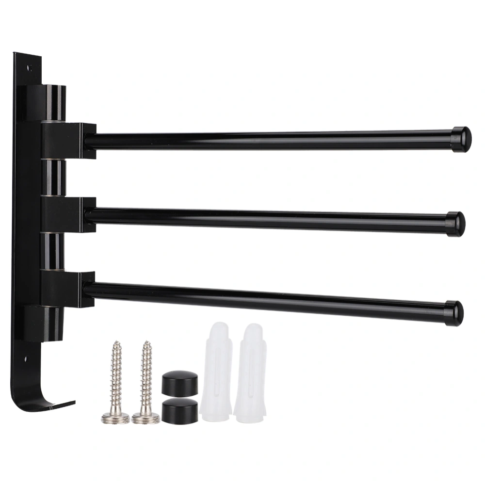 Home Hotel Bathroom Space Aluminum Moveable Multiple Rod Towel Rack Holder Storage OrganizerBlack 3 Rods