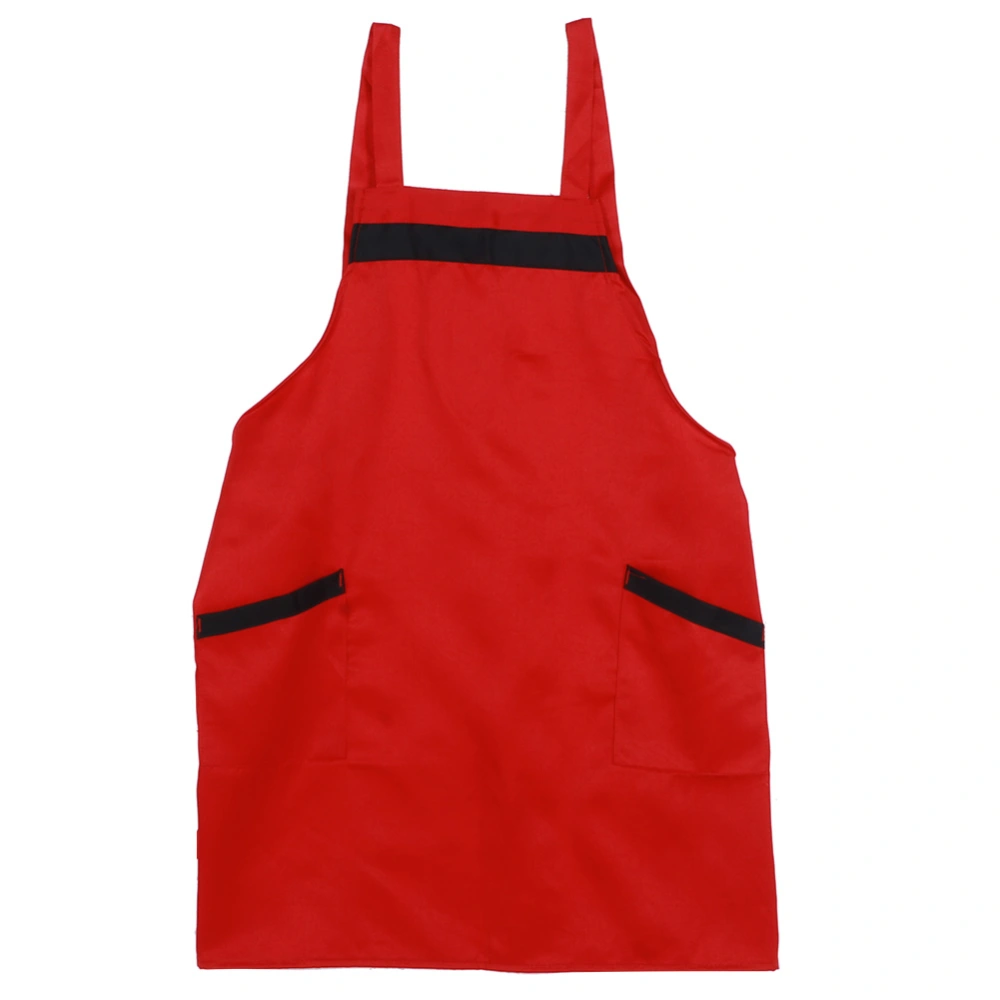 Comfortable Soft Polyester Household Kitchen Cooking Apron with Pockets for Indoor Outdoor UseRed