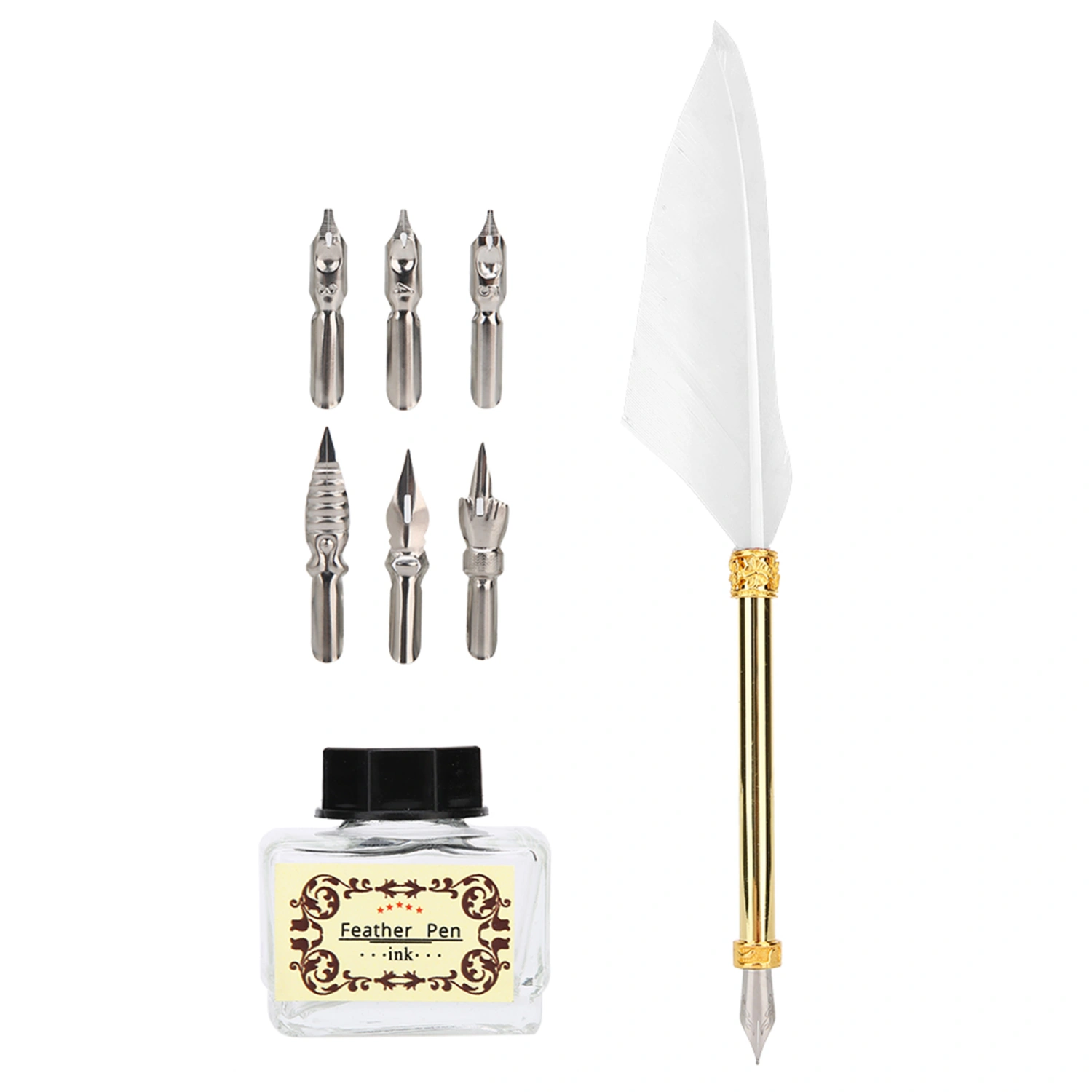 Vintage Simple Style Calligraphic Feather Pen Kit Student Pen Gift Box for Christmas BirthdayWhite