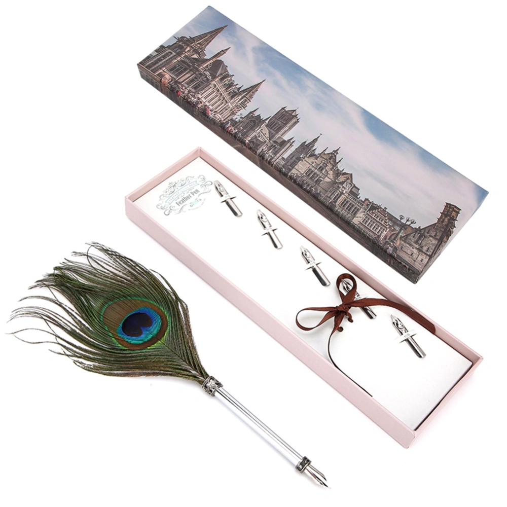 Vintage Style Calligraphic Feather Pen Kit Business Gift Student Pen Gift Box Table DecorationType 1