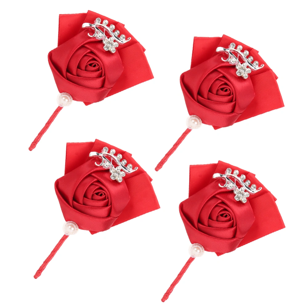 4Pcs Exquisite Ribbon Wedding Corsage Brooch Bridesmaid Artificial Chest Flower Accessories