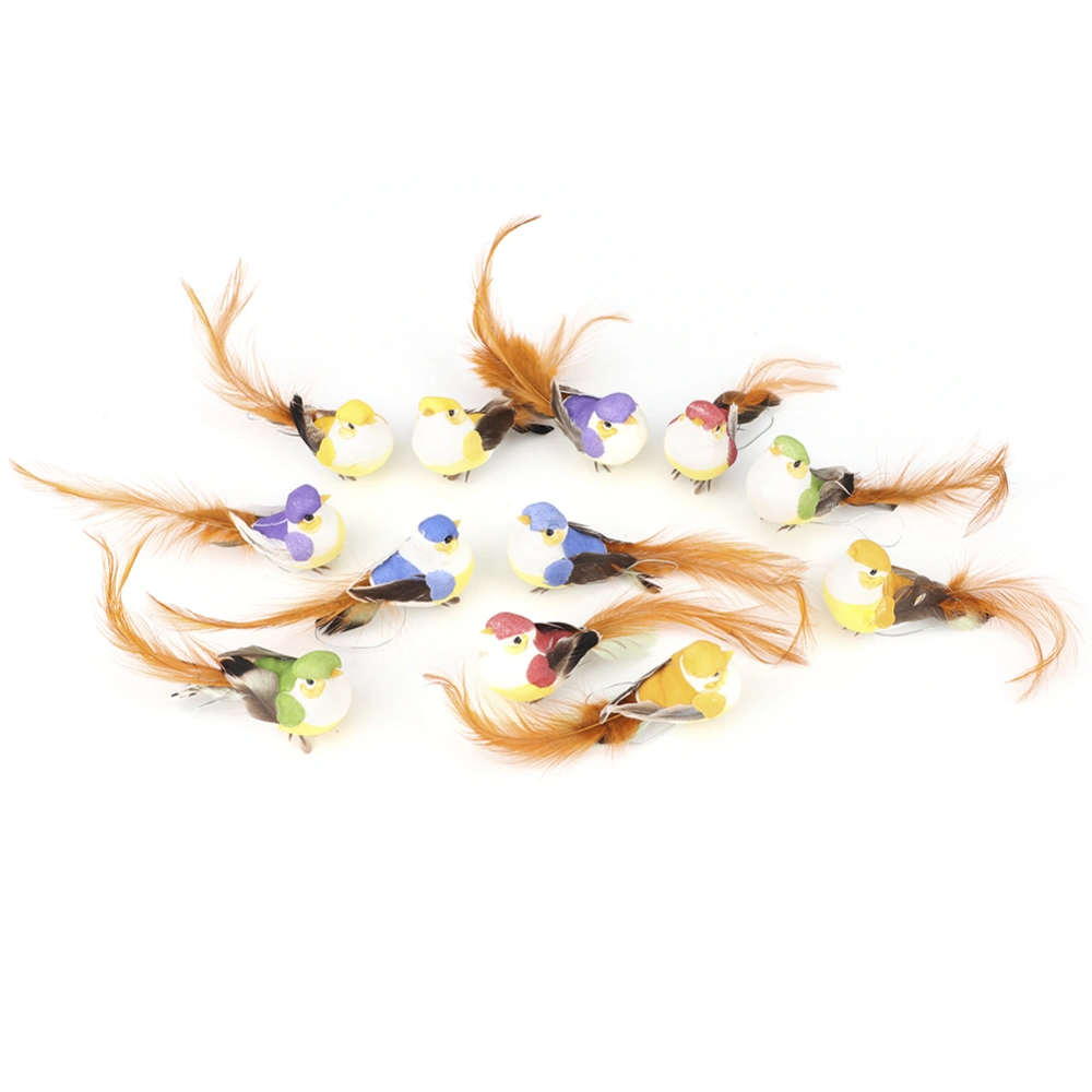 12Pcs Lovely Simulation Bird Tree Binding Artificial Bird Decor Craft for Plant Home Decoration