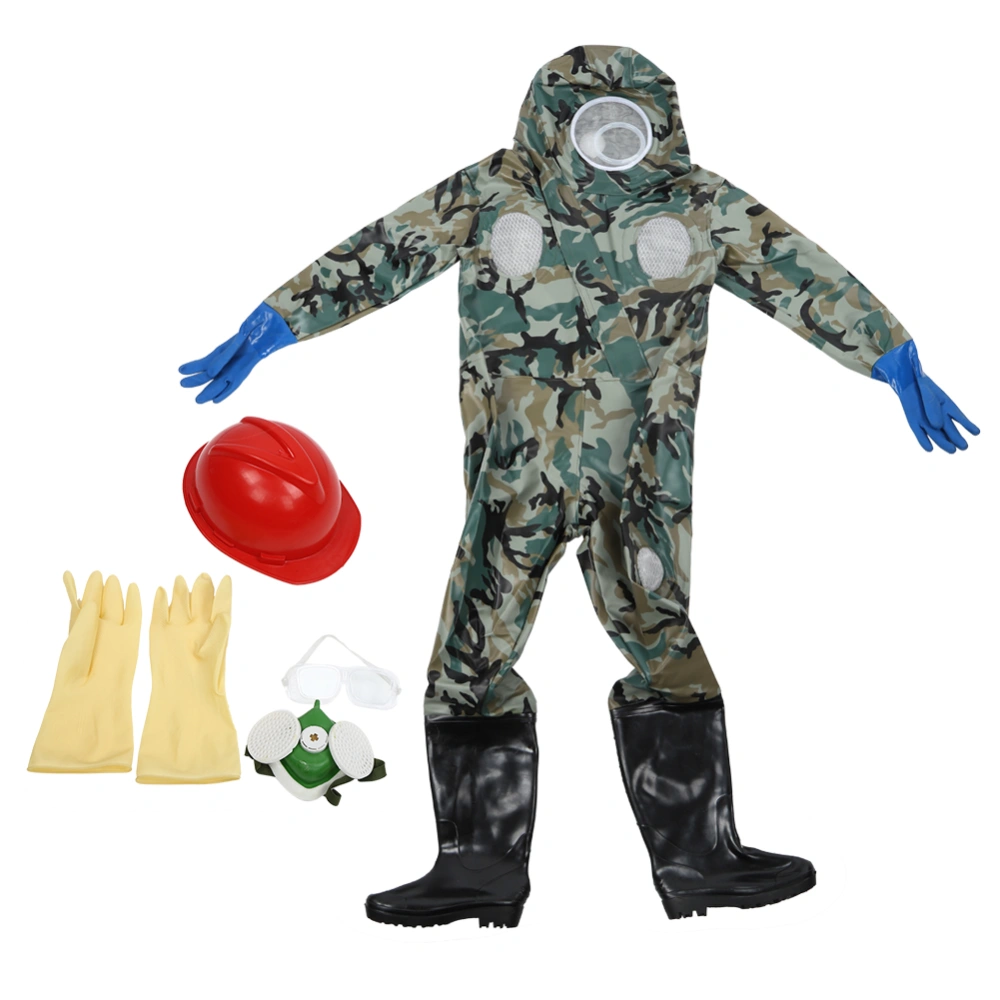 Camouflage One Piece Beekeeping Suit Beekeeper Protective Clothes with Glasses Helmet Mask(165-170cm )