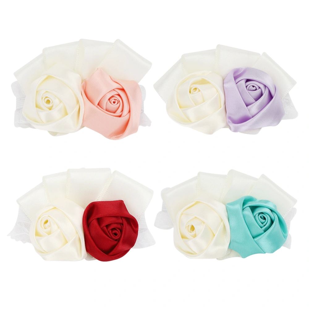 4PCS Simple Beautiful Ribbon Bridal Bridesmaid Rose Wrist Flower Wedding Decoration Accessories