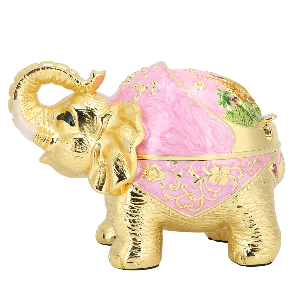 Zinc Alloy Innovative Spherical Vintage Elephant Ashtray with Cover Multifunctional Office HomeGold Pink