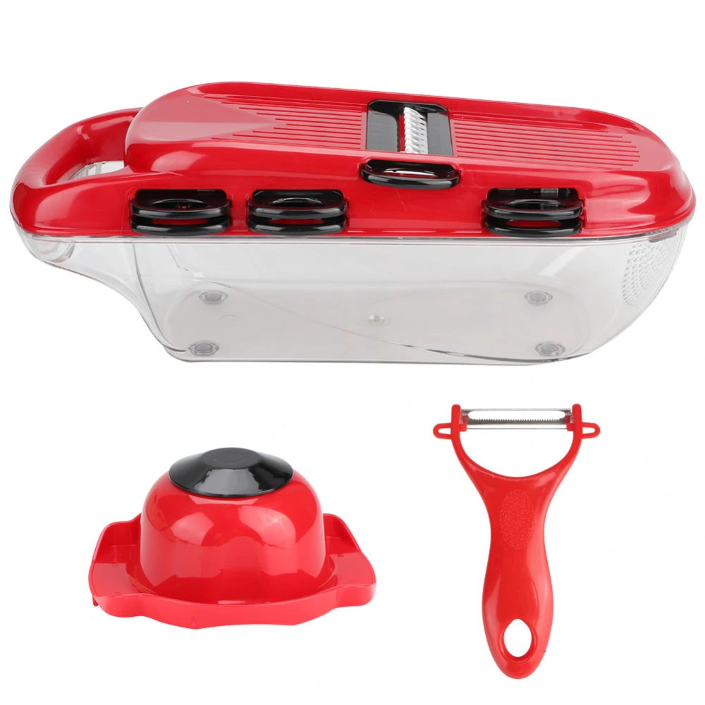 Multifunctional Vegetable Cutter Potato Cucumber Carrot Food Grater Household Kitchen Tool(Red 7 Blades Peeler Container Hand Guard)