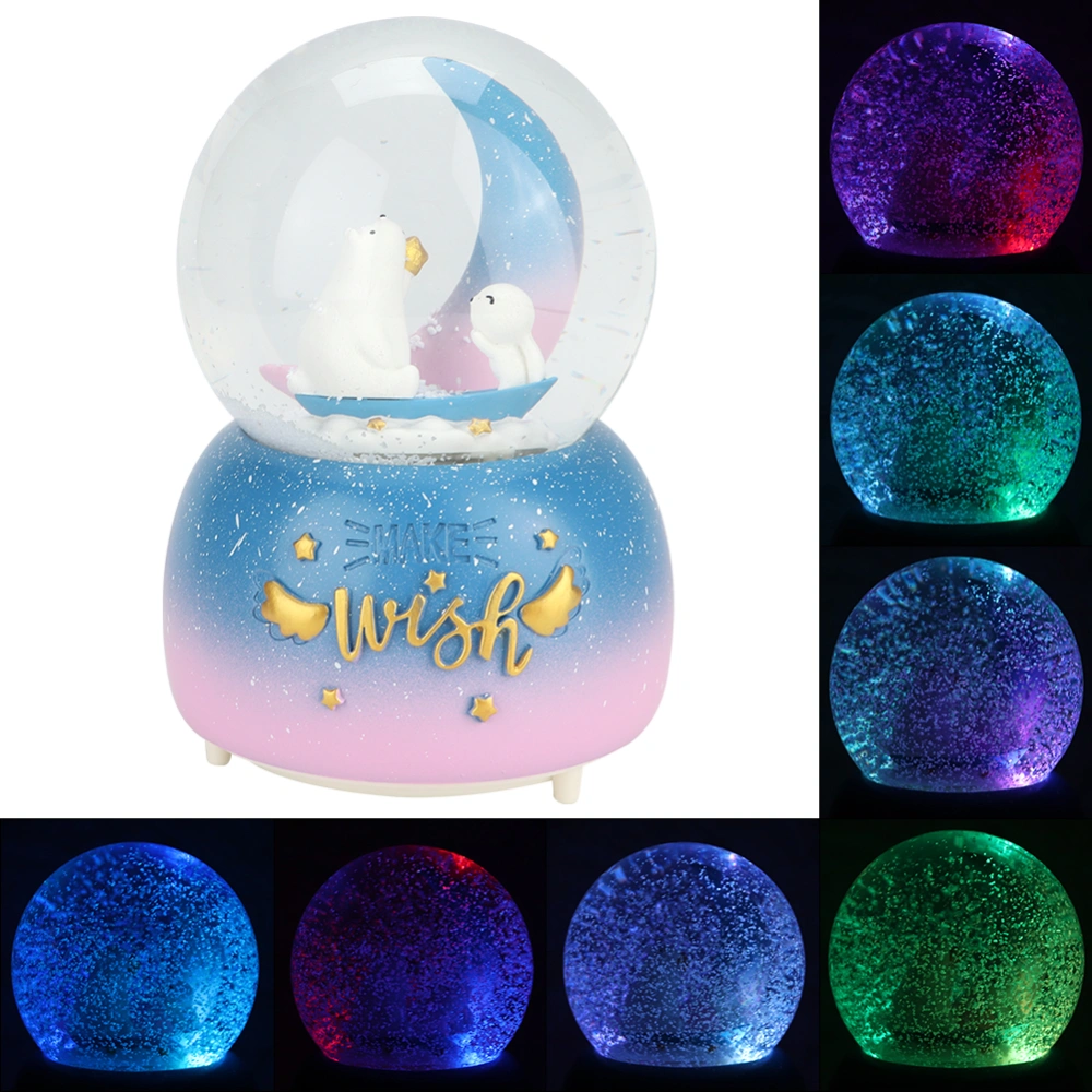 Cartoon Animal Moon Star Decor Music Crystal Ball with Light Snowflake Home Decoration GiftBear with Star