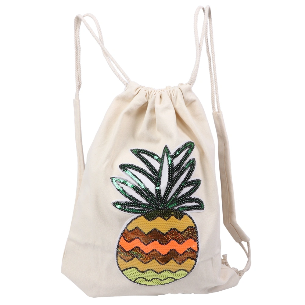 Portable Unique Fruit Pattern Sequin Backpack Fashionable Drawstring Bag for Leisure Outdoor