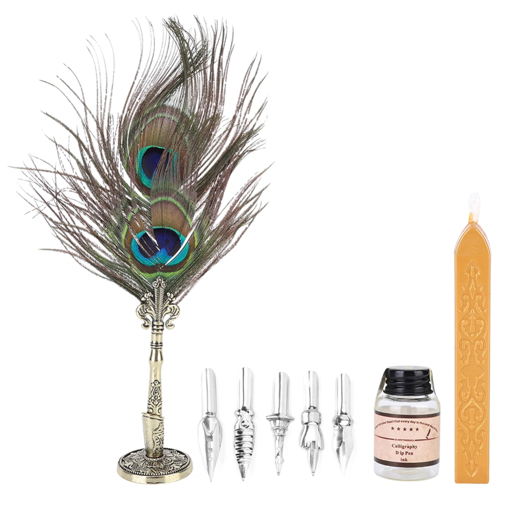 Retro Vintage Style Calligraphic Feather Pen Set Gift Box for Student Writing Gift Table Decor