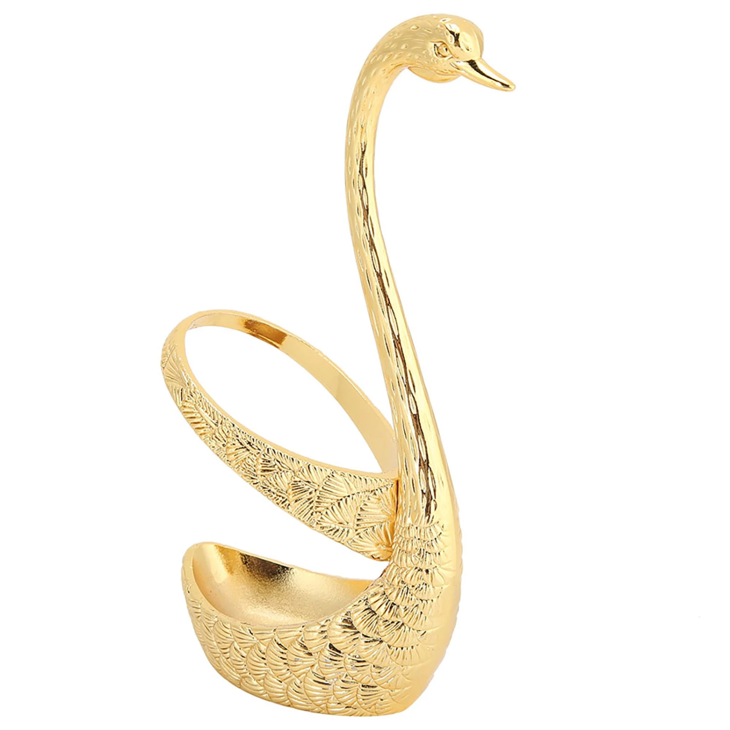 Stainless Steel Spoon Tableware Kit with Zinc Alloy Swan Shape Holder Storage OrganizerGold
