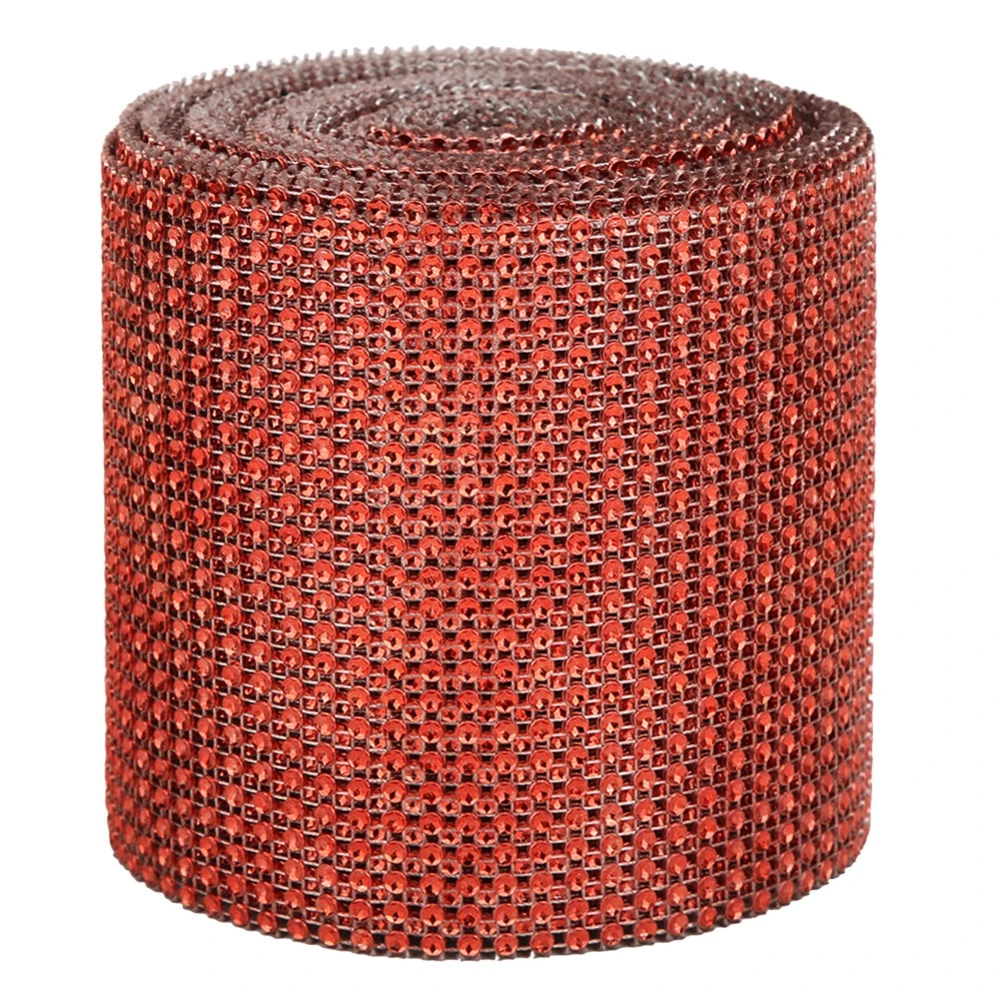 9m 24 Rows Electroplating Plastic Artificial Rhinestone Ribbon Mesh Wedding Clothing DecorationRed