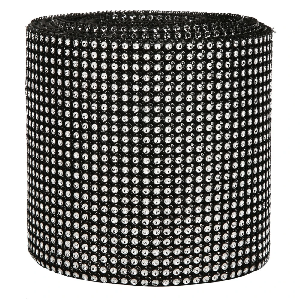 9m 24 Rows Electroplating Plastic Artificial Rhinestone Ribbon Mesh Wedding Clothing DecorationBlack