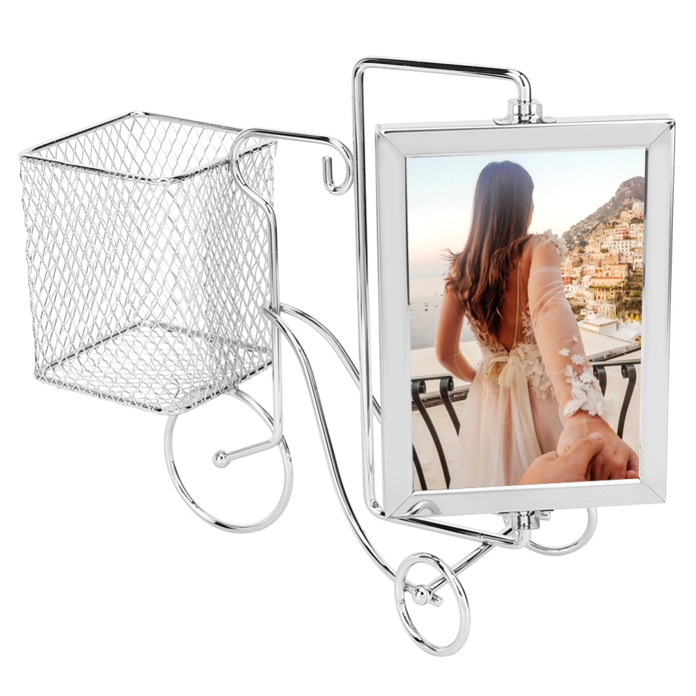 Unique Bicycle Shape Metal Picture Photo Frame Pen Holder Home Table Decoration for 3.5x5in Photo