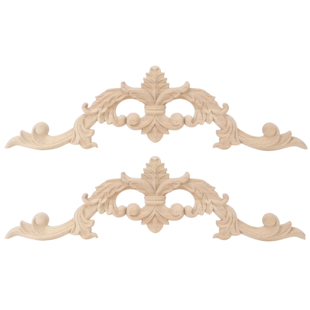 2Pcs European Style Household Wood Long Carving Applique Home Furniture Decoration 40x11.5cm