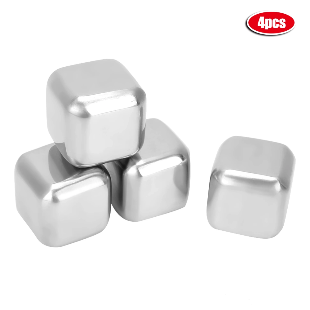 Food Grade Stainless Steel Ice Stone Party Bar Ice Cubes for Wine Beer Whiskey Drinks4Pcs