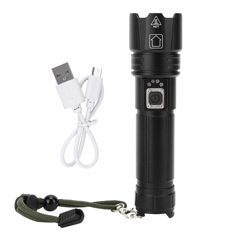 P70 USB Charging Zoom LED Flashlight Five Mode Outdoor Camping Emergency Cycling TorchBlack