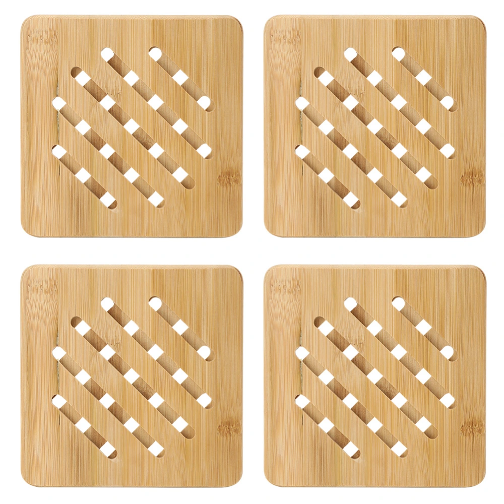 4Pcs Bamboo Table Mat Anti-Scald Non-Slip Bowl Cup Heat Insulation Pad for Home Kitchen Use(Square Shape )