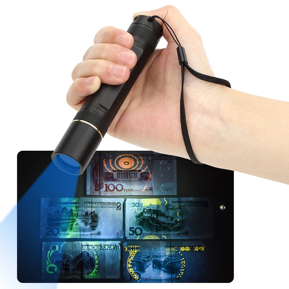 LED Flashlight Large Power 5W 360NM Ultraviolet Light Detection Fluorescer Currency Anti Counterfeiting(black )